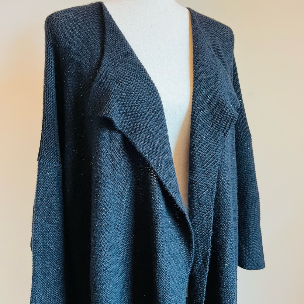 Eskandar Open Front Oversized Black Cardigan Lagenlook One Size - Picture 2 of 6